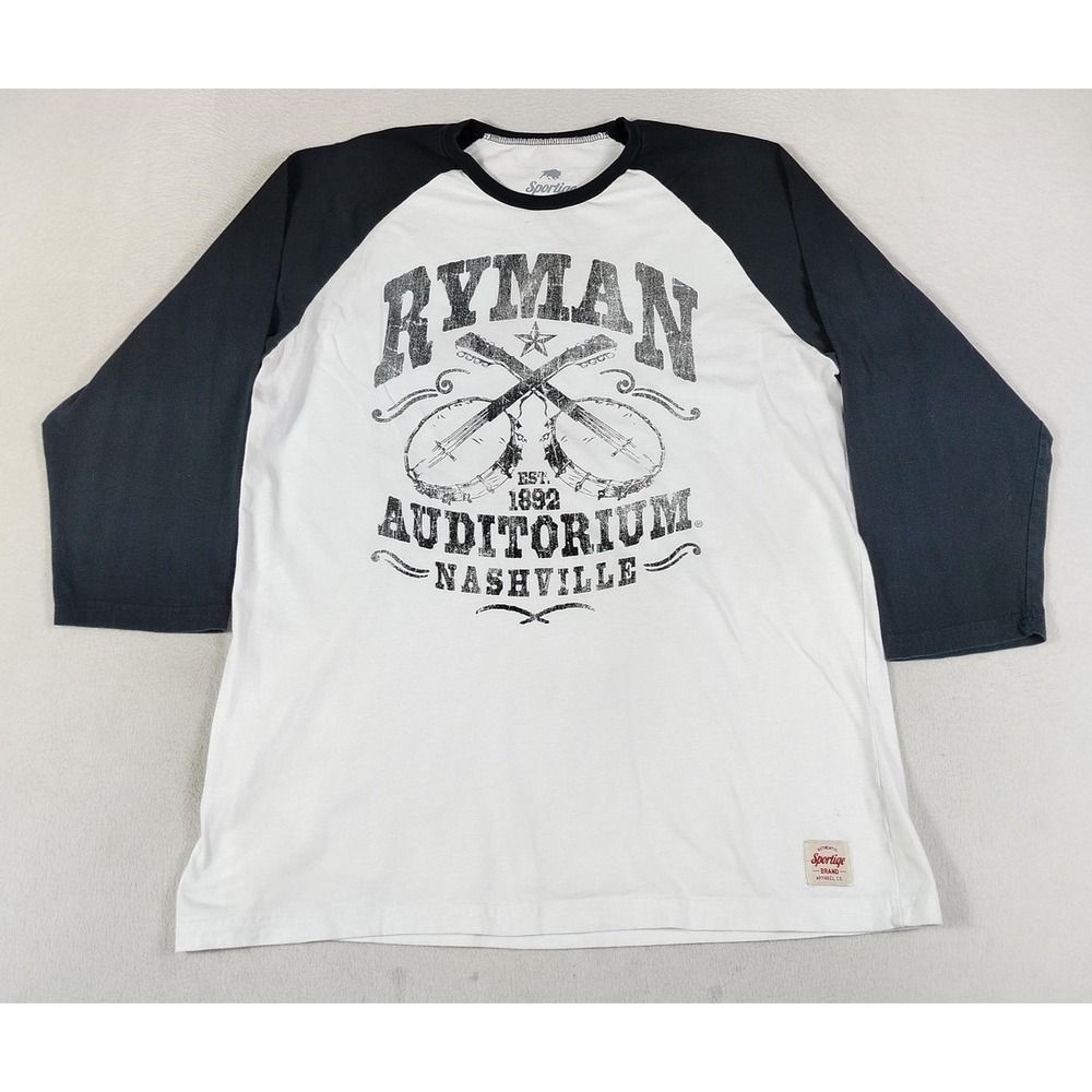 Sportige Ryman Auditorium Shirt Mens 2XL White 3/4 Sleeve Nashville Music Tee‎